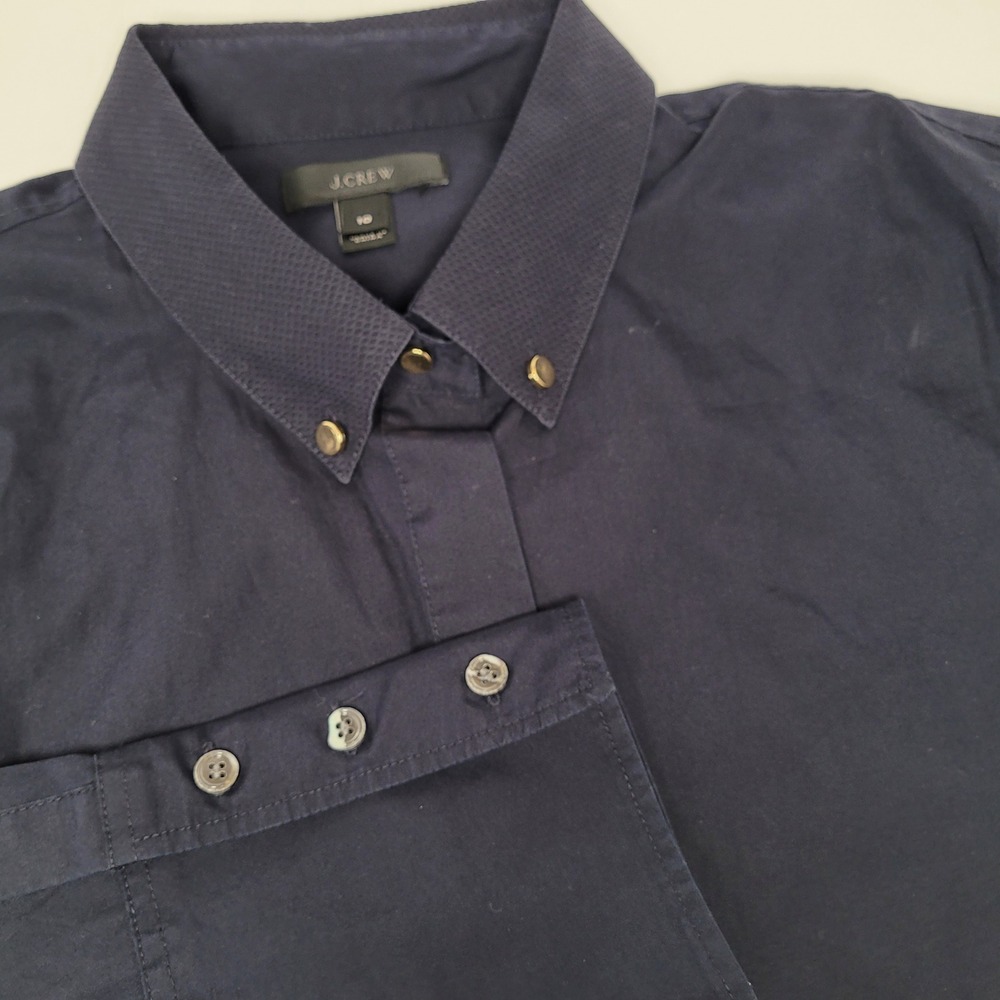 J.Crew Button Up Shirt Women 10 Navy Blue Excellent Textured Collar B4167